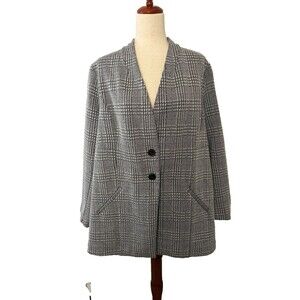Torrid Womens 2 Plaid Blazer Jacket Grey Plaid Collarless Career Minimalist
